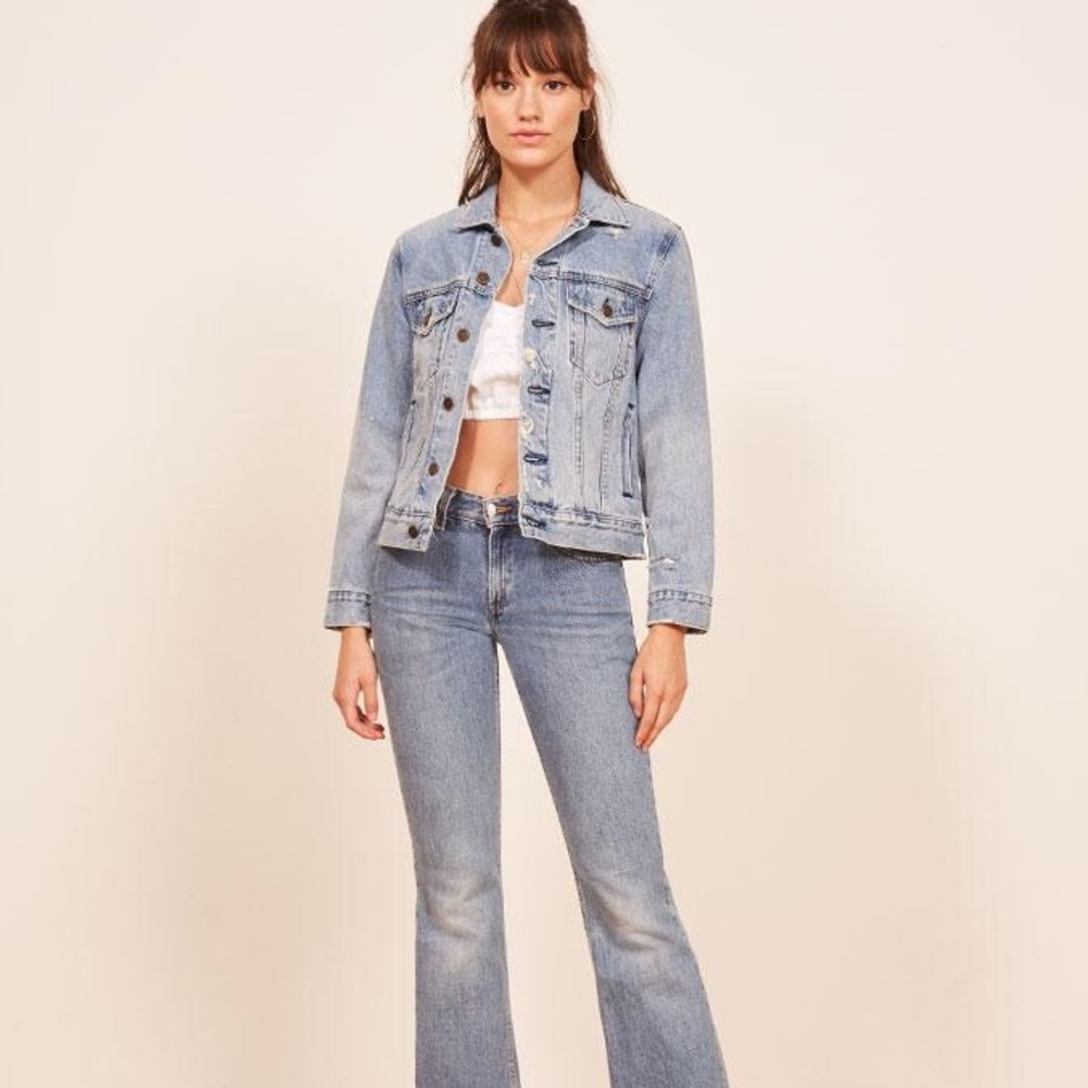 NWT Reformation Light Denim Distressed Jean Jacket